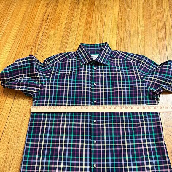 ETON Shirt Mens XL 43 17 Blue Pink Green Plaid Contemporary Button Long Sleeve - Picture 6 of 7